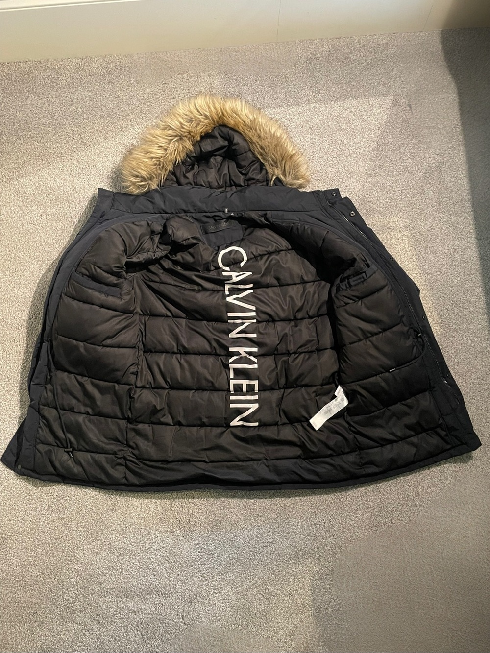 Calvin Klein Black Puffer Jacket Interior Labels